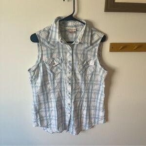 Ariat Blue and White Plaid Shirt, size L